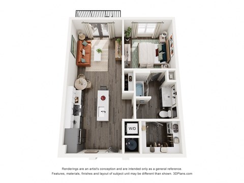 Floor plan for 1 bed, 1 bath, 720 sqft
